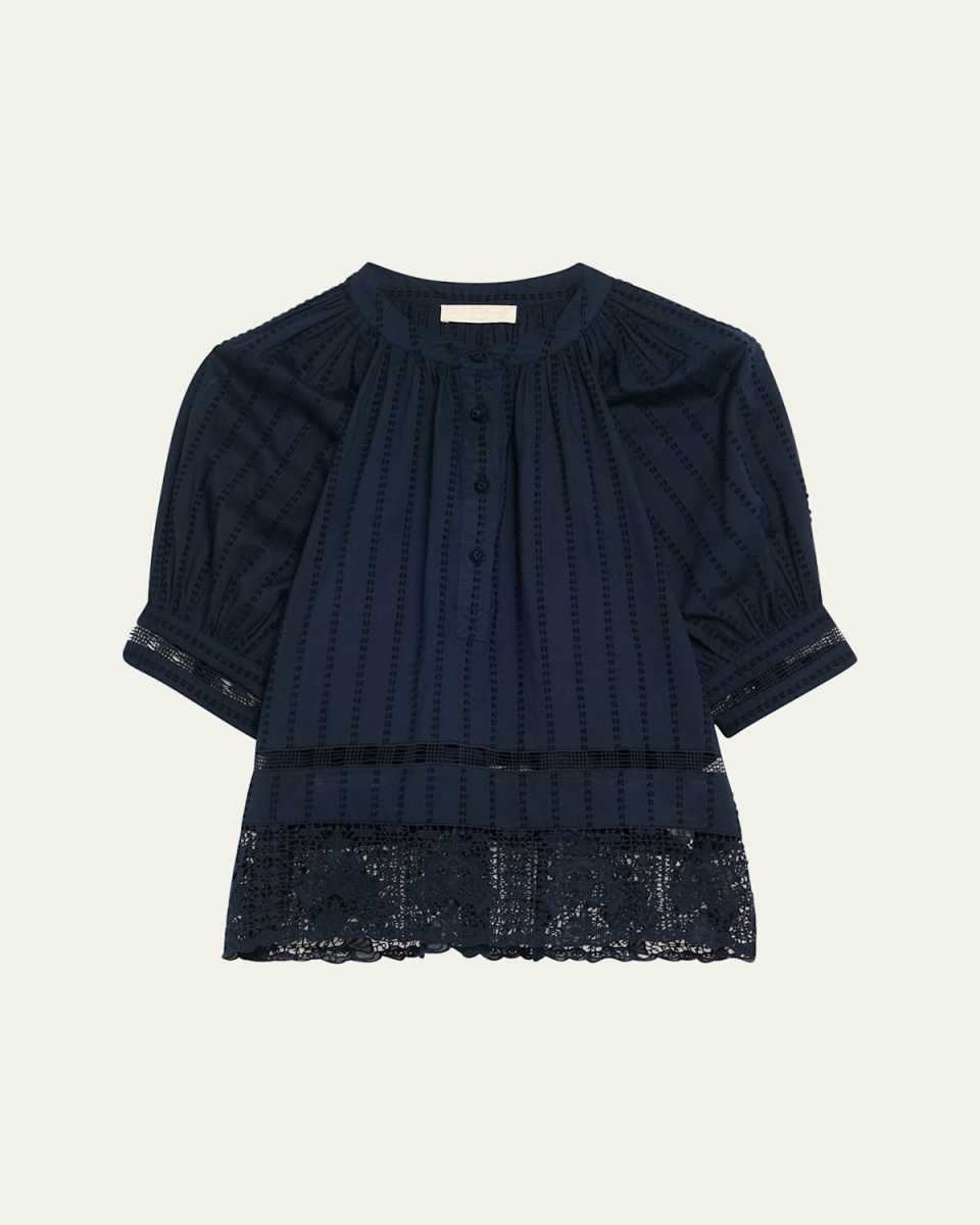 Faye Puff-Sleeve Cotton Eyelet Blouse
